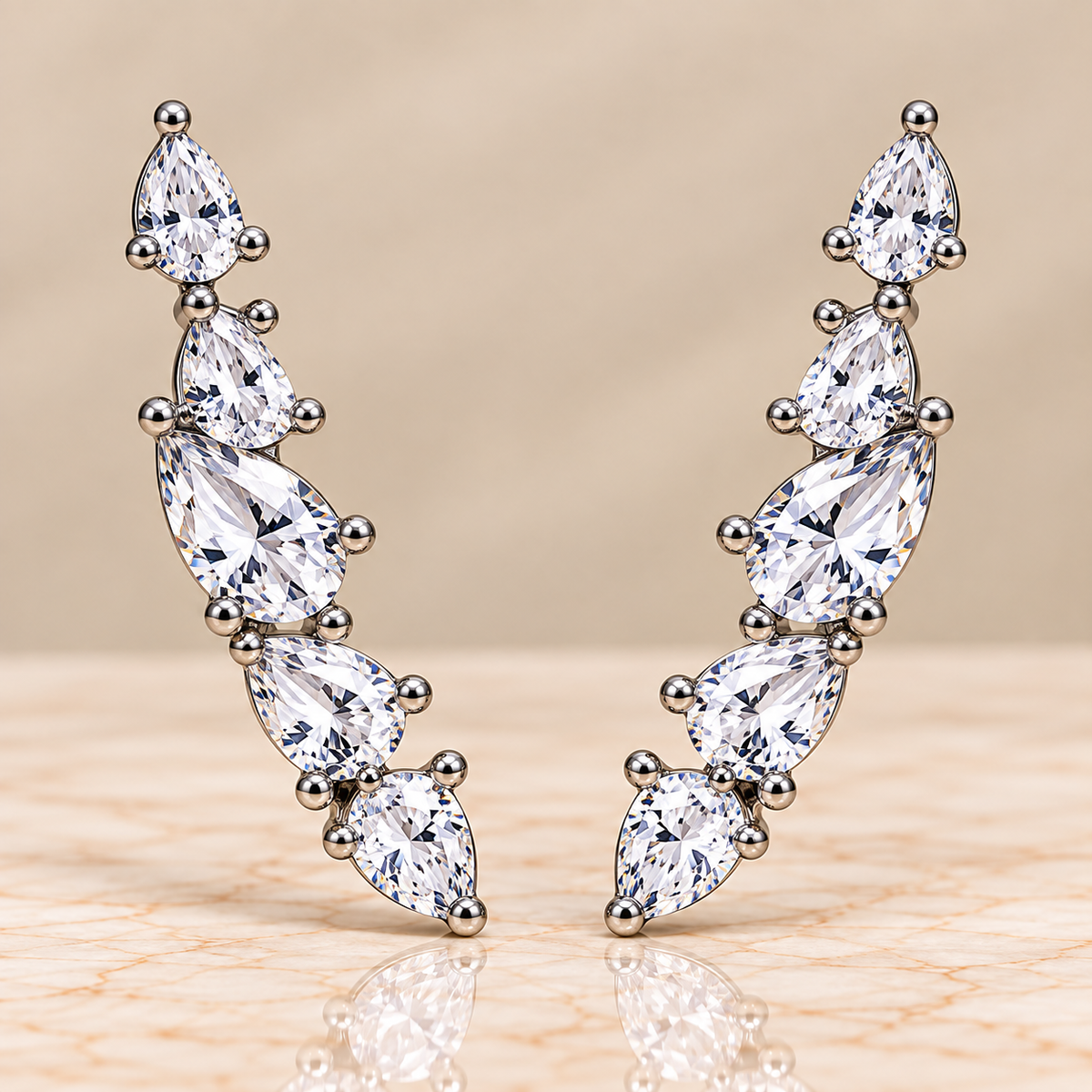 Marquise & Pear Diamond Ear Climbers