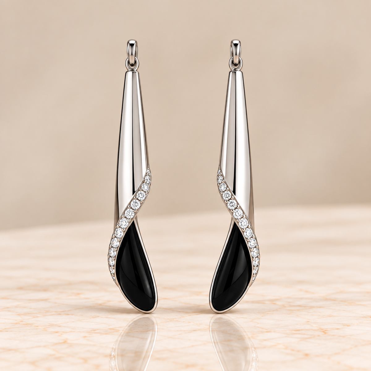 Onyx & Diamond Sculptural Drop Earrings