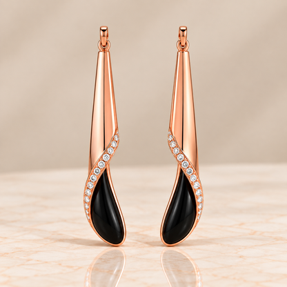 Onyx & Diamond Sculptural Drop Earrings