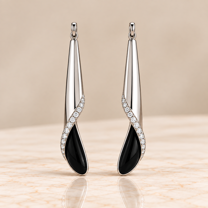 Onyx & Diamond Sculptural Drop Earrings