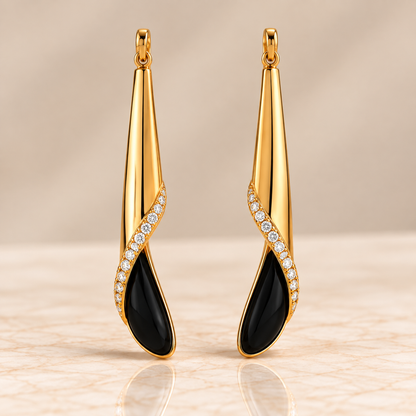 Onyx & Diamond Sculptural Drop Earrings