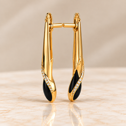 Onyx & Diamond Sculptural Drop Earrings