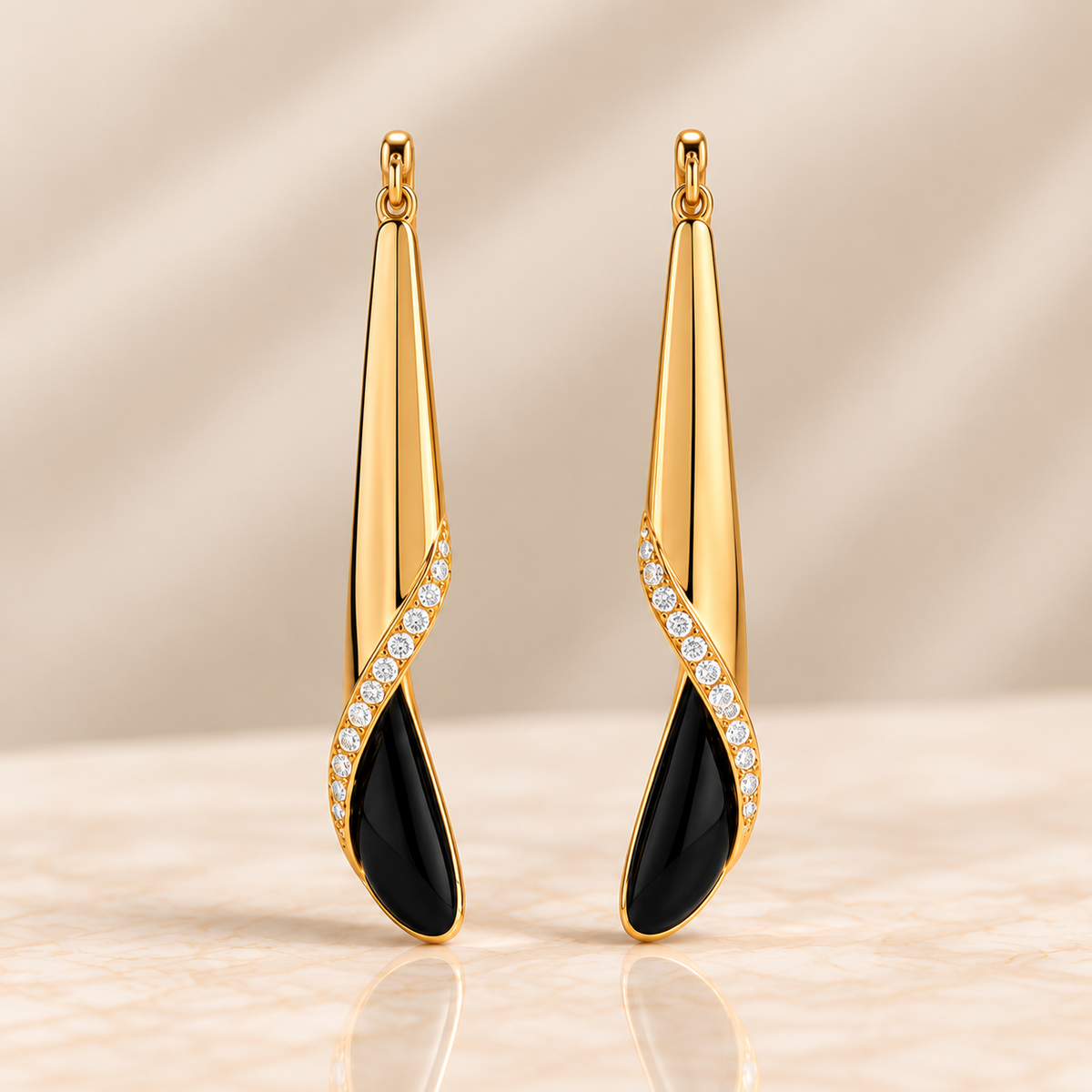 Onyx & Diamond Sculptural Drop Earrings