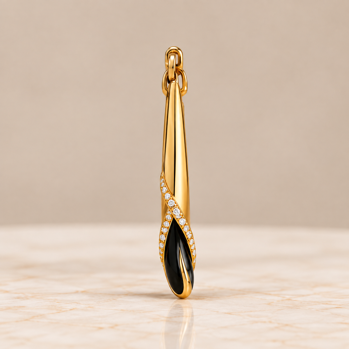 Onyx & Diamond Sculptural Drop Earrings