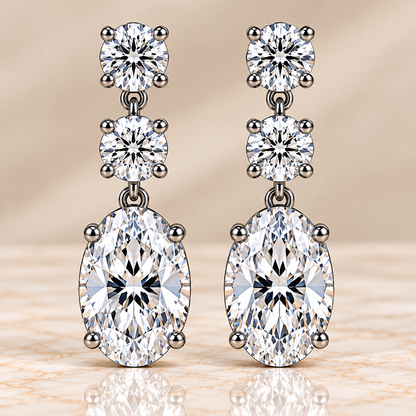 Oval Diamond Cascade Drop Earrings