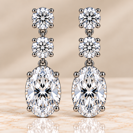 Oval Diamond Cascade Drop Earrings