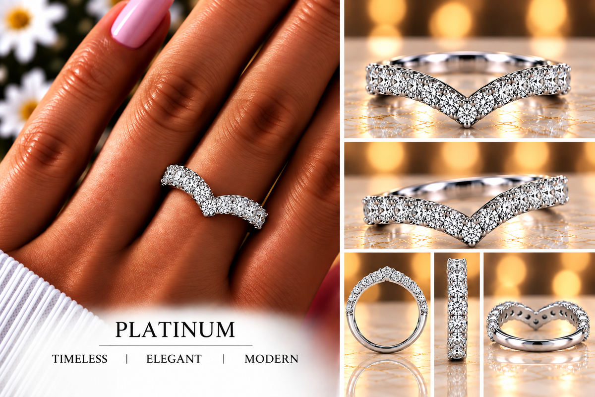 Sculpted V Wedding Band