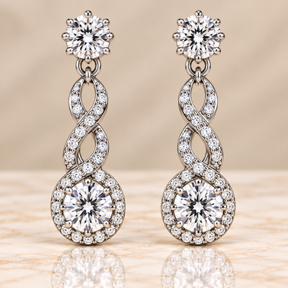 Twisted Round Diamond Drop Earrings