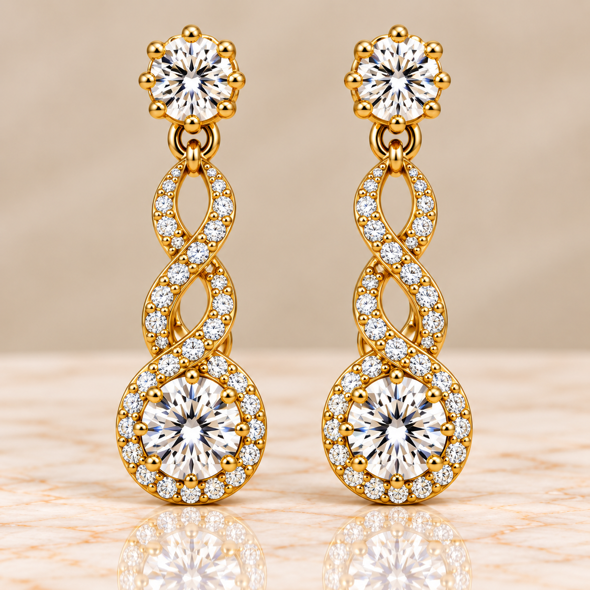 Twisted Round Diamond Drop Earrings