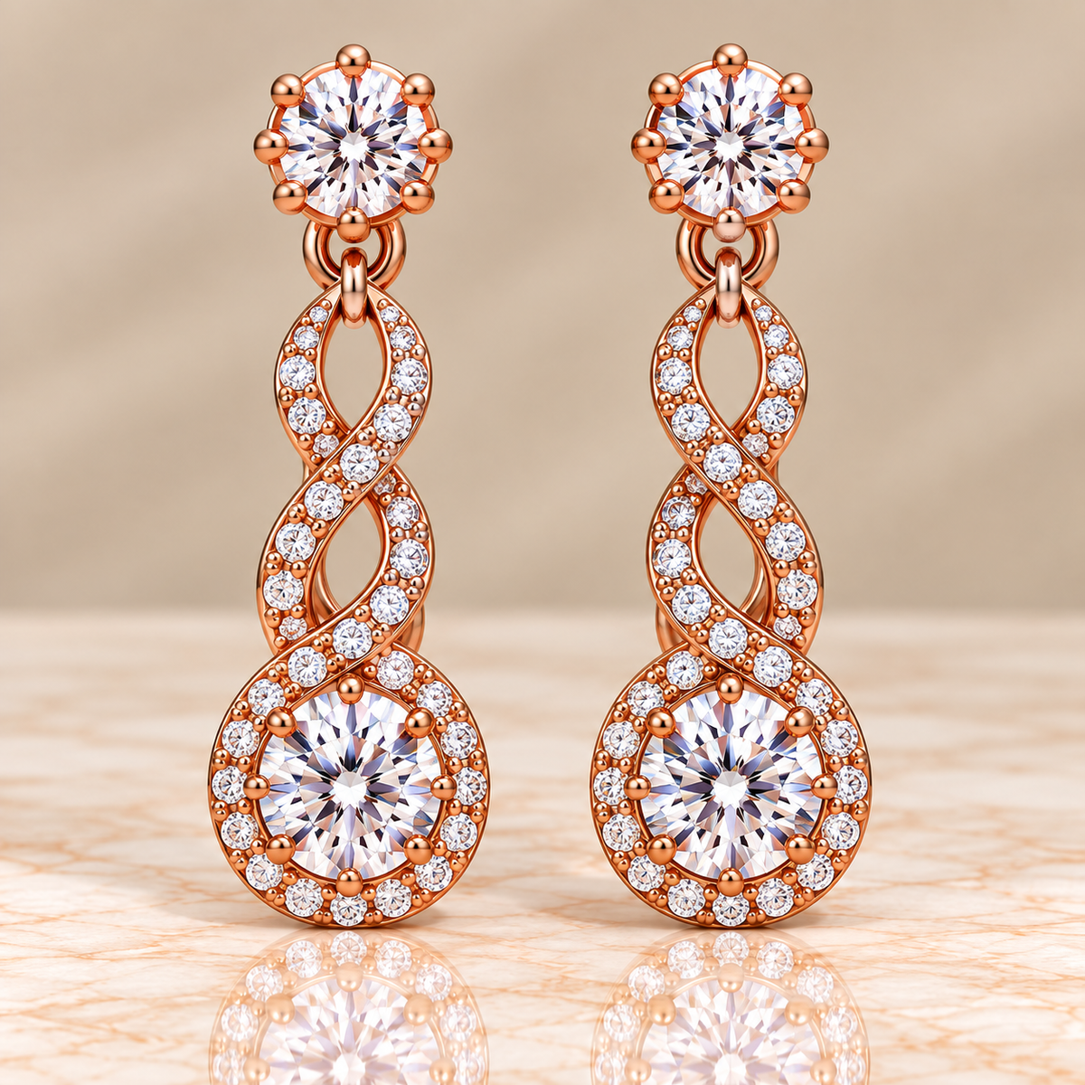 Twisted Round Diamond Drop Earrings
