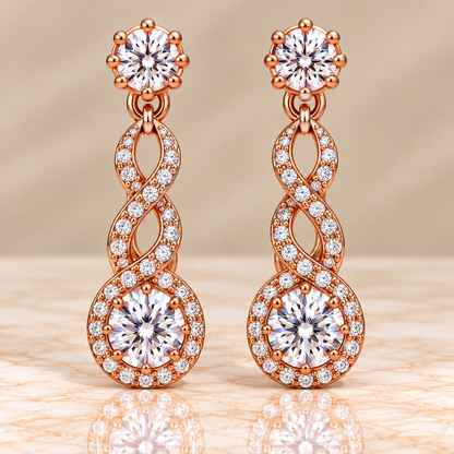 Twisted Round Diamond Drop Earrings