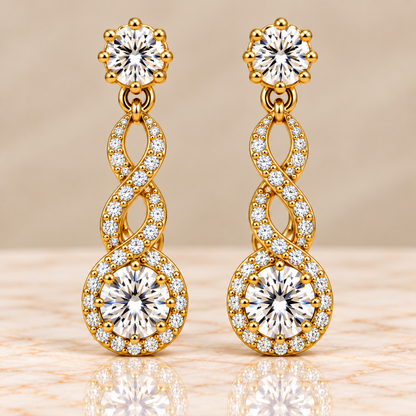 Twisted Round Diamond Drop Earrings