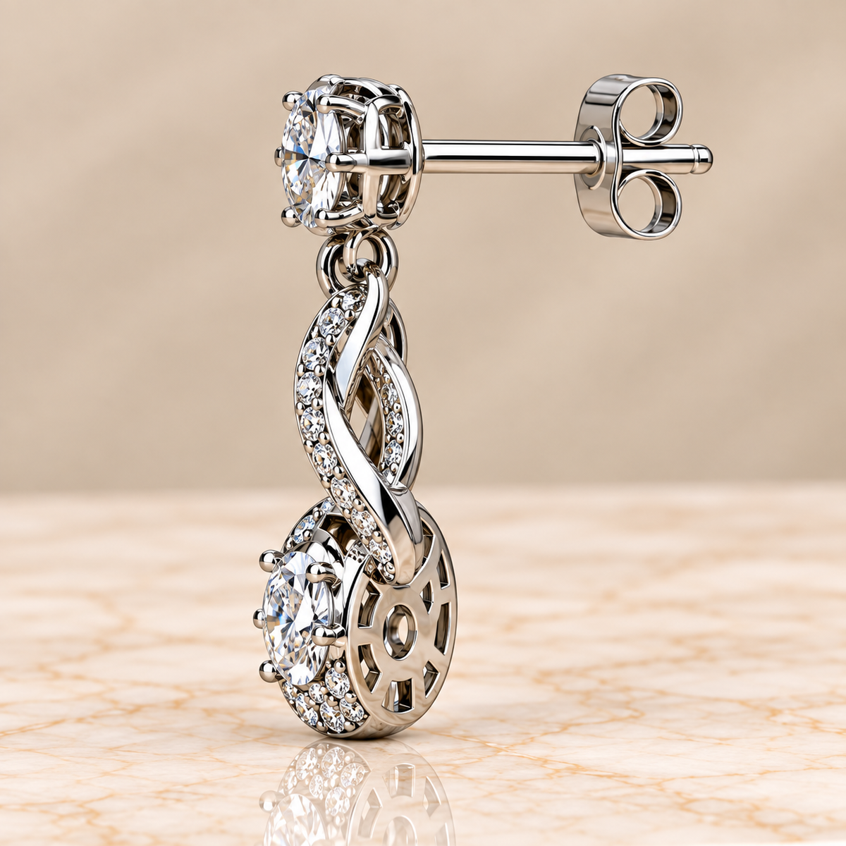 Twisted Round Diamond Drop Earrings
