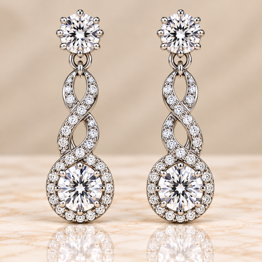 Twisted Round Diamond Drop Earrings