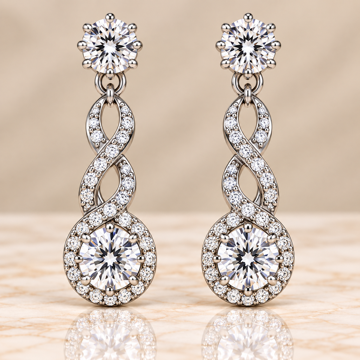 Twisted Round Diamond Drop Earrings