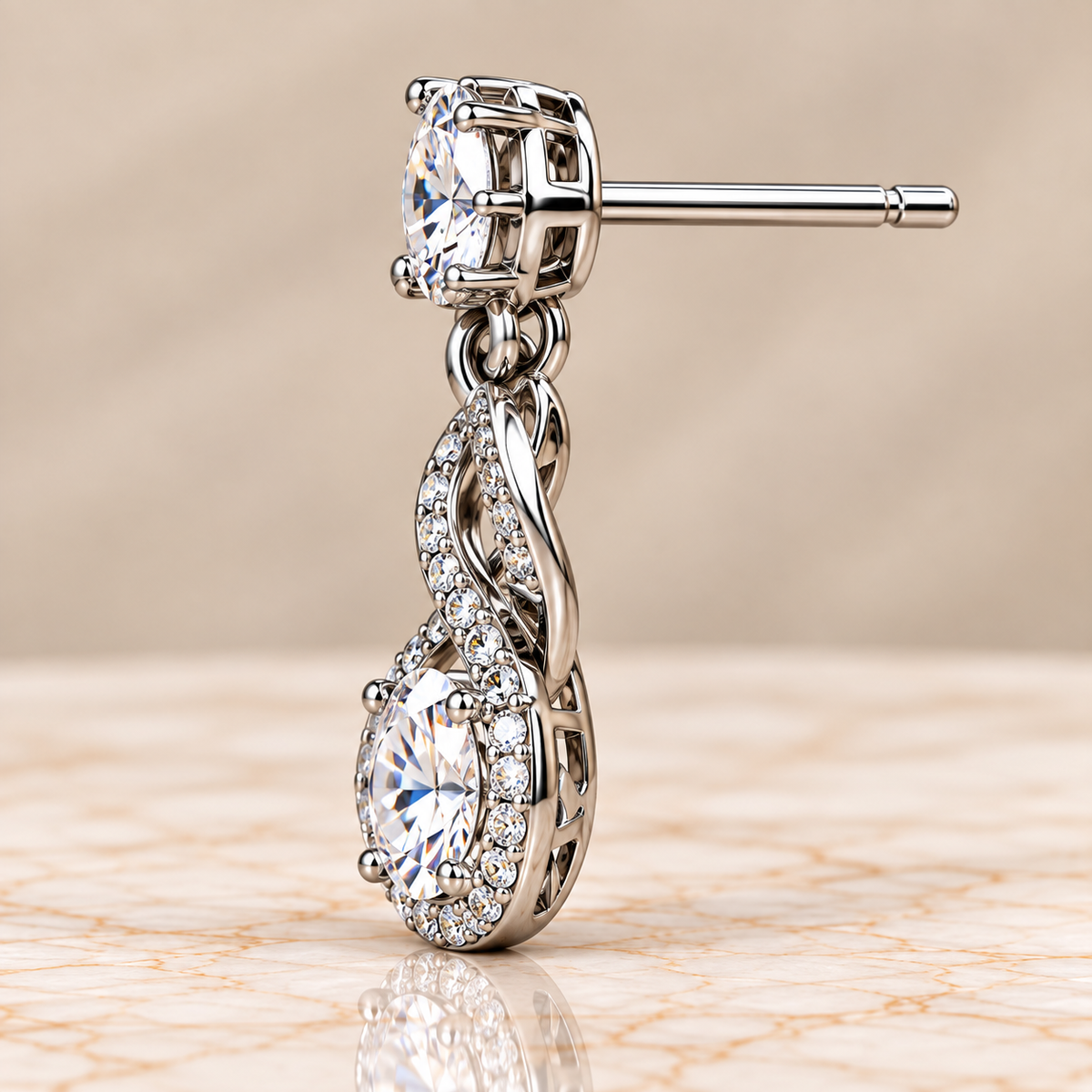 Twisted Round Diamond Drop Earrings