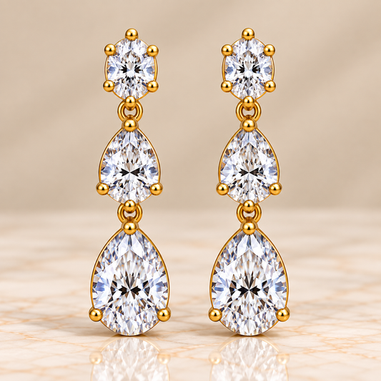 Three-Stone Oval & Pear Diamond Drop Earrings