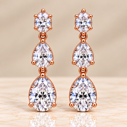 Three-Stone Oval & Pear Diamond Drop Earrings