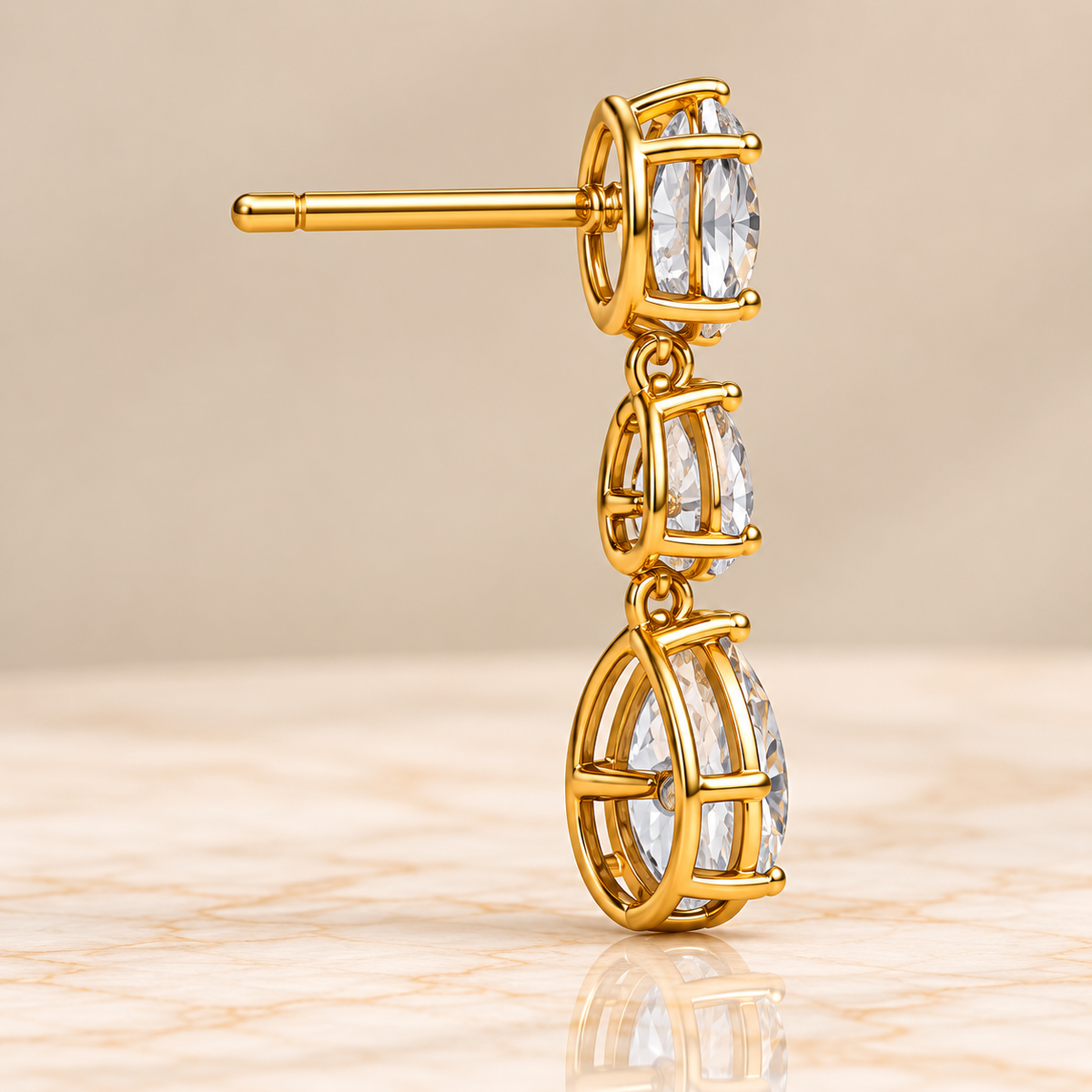 Three-Stone Oval & Pear Diamond Drop Earrings