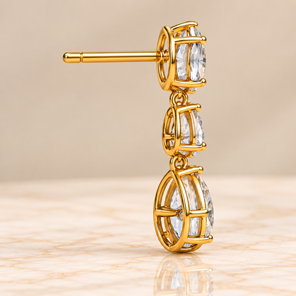 Three-Stone Oval & Pear Diamond Drop Earrings