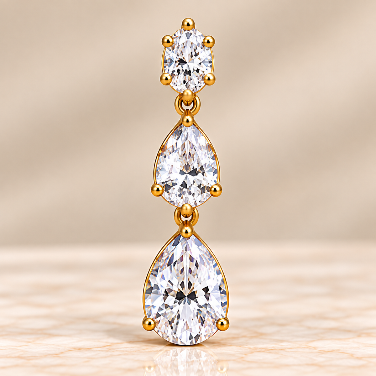 Three-Stone Oval & Pear Diamond Drop Earrings
