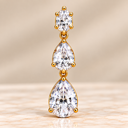Three-Stone Oval & Pear Diamond Drop Earrings