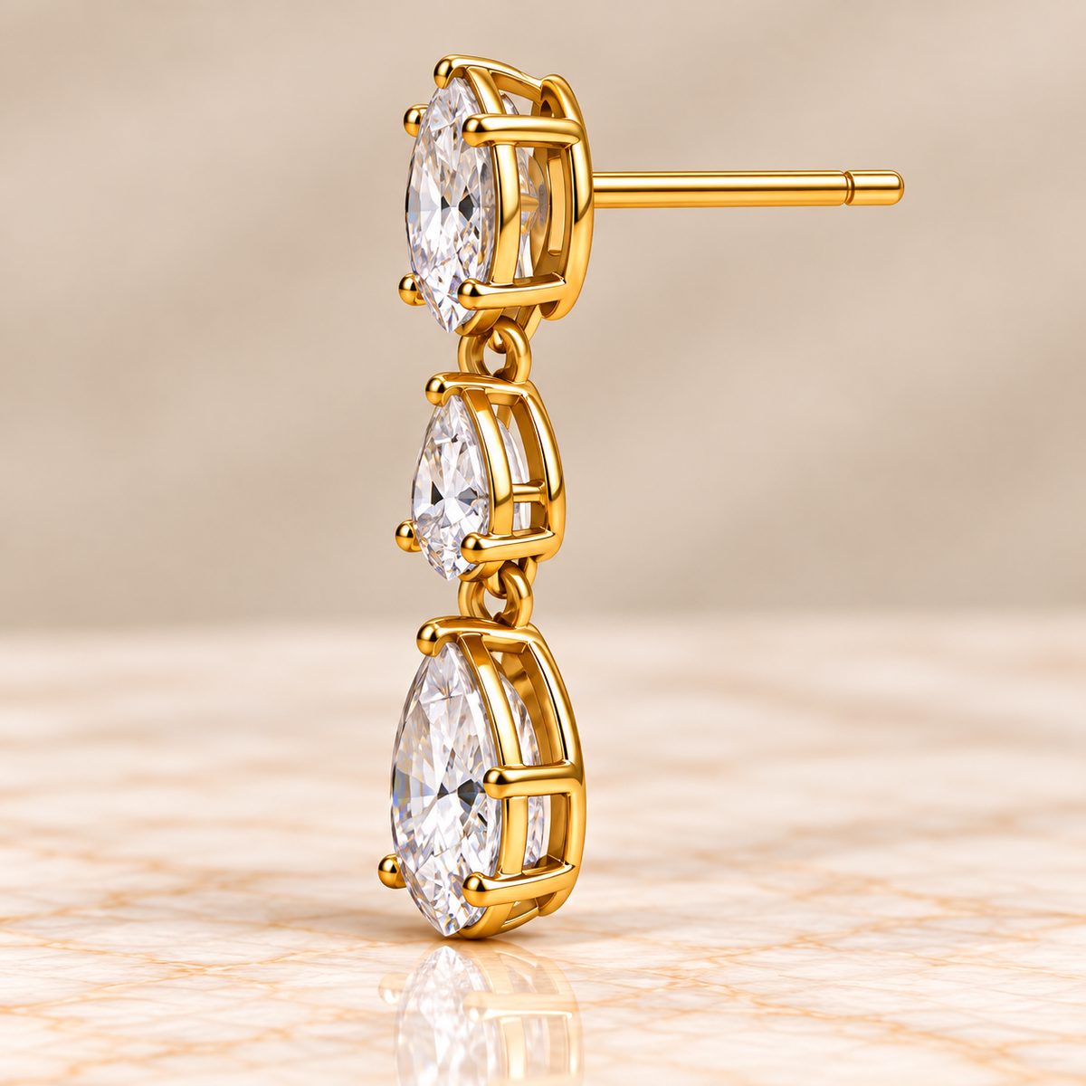 Three-Stone Oval & Pear Diamond Drop Earrings